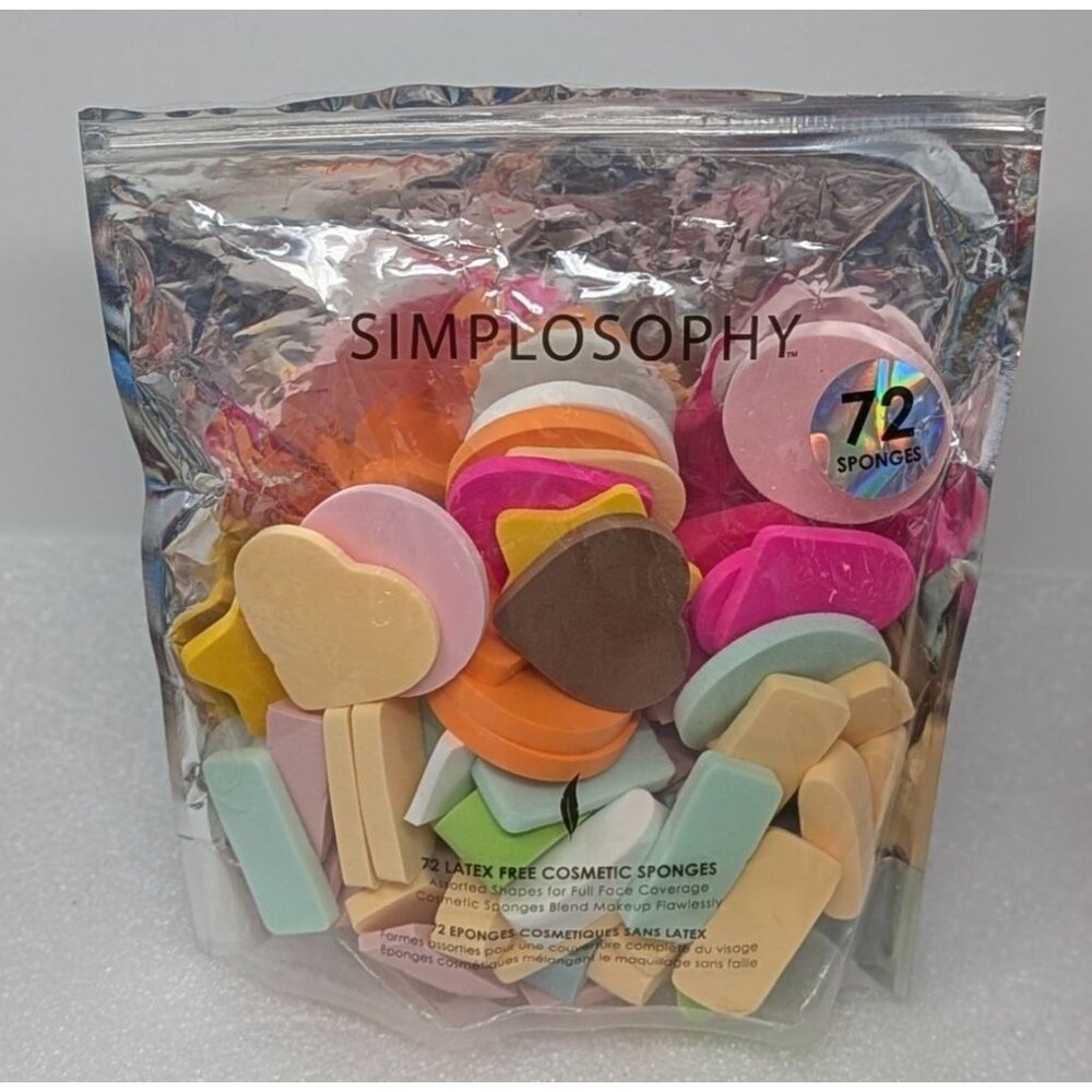 Simplosophy Latex Free Cosmetic Sponges 72-Pack Asst Shapes Full Face Coverage